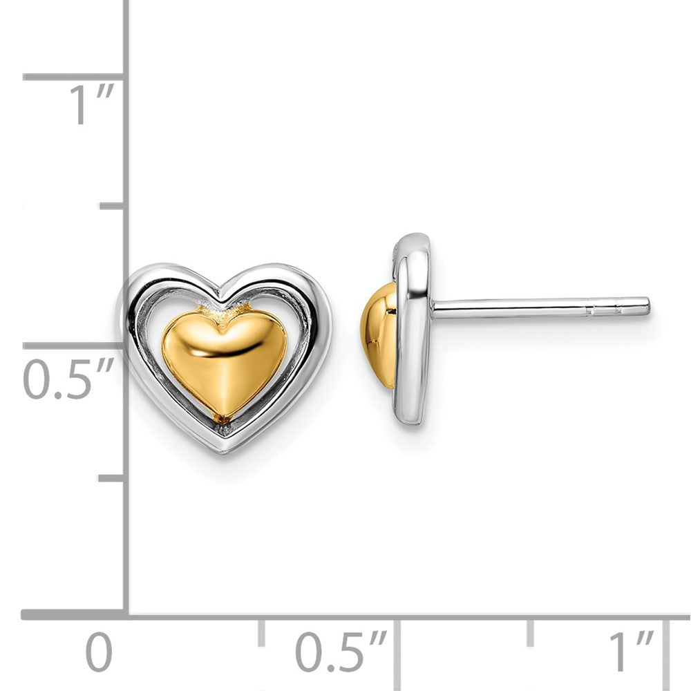 Rhodium-plated Silver & Gold-plated Heart Post Earrings