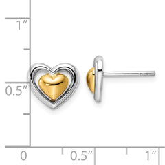 Rhodium-plated Silver & Gold-plated Heart Post Earrings