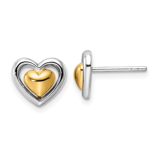 Rhodium-plated Silver & Gold-plated Heart Post Earrings