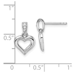 Rhodium-plated Sterling Silver Polished CZ Heart Post Dangle Earrings