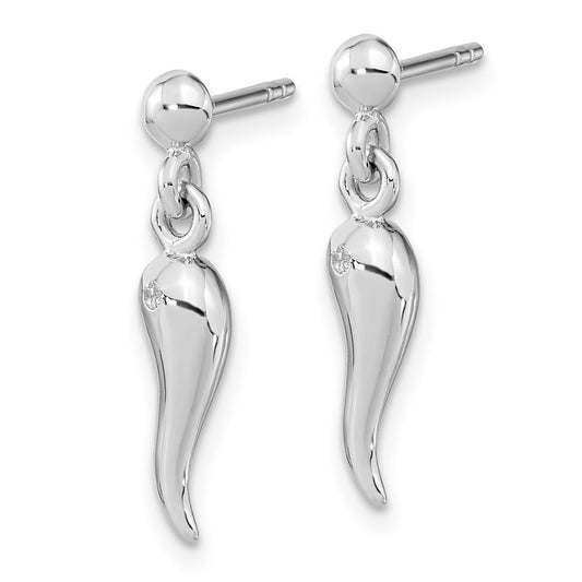 Rhodium-plated Silver Polish CZ Italian Horn Dangle Post Earrings