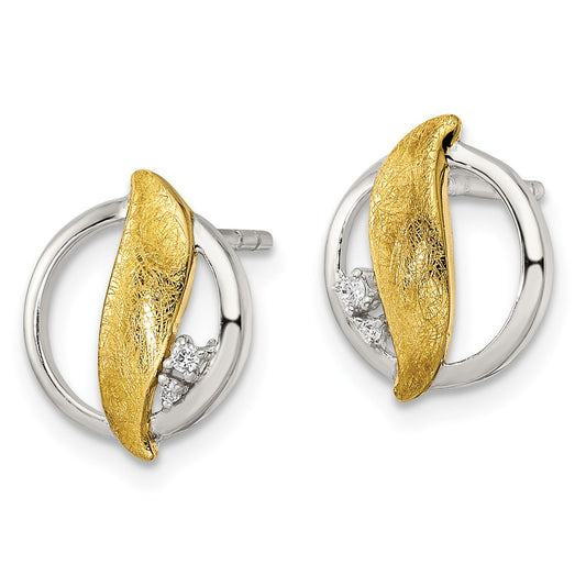 Sterling Silver & Gold-tone CZ Post Earrings