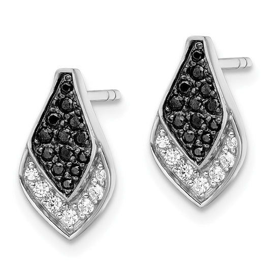 Rhodium-plated Sterling Silver Polished Black and White CZ Post Earrings