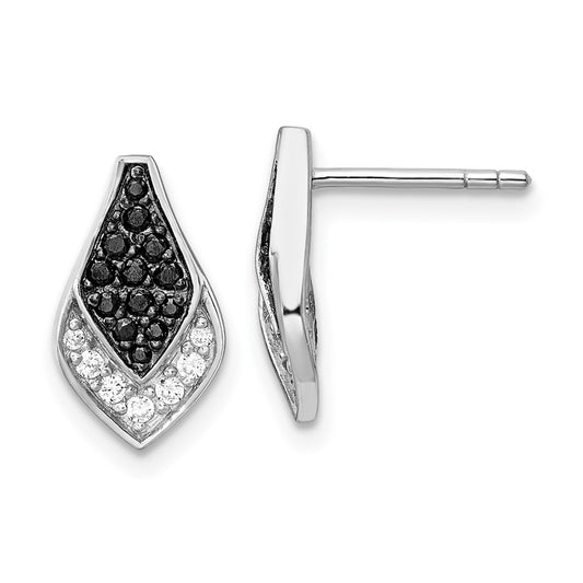 Rhodium-plated Sterling Silver Polished Black and White CZ Post Earrings