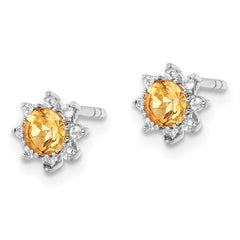 Rhodium-plated Sterling Silver .5CI Citrine & .1WT White Topaz Post Earrings