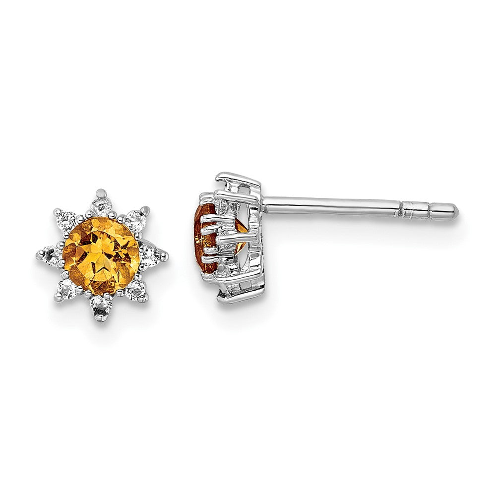 Rhodium-plated Sterling Silver .5CI Citrine & .1WT White Topaz Post Earrings