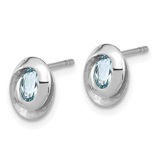 Rhodium-plated Silver Sky Blue Topaz Oval Post Earrings