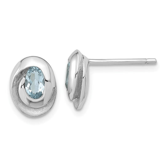 Rhodium-plated Silver Sky Blue Topaz Oval Post Earrings