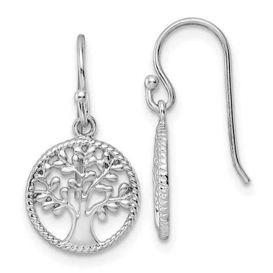 Rhodium-plated Sterling Silver Tree Dangle Earrings