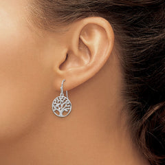 Rhodium-plated Sterling Silver Dangle Polished CZ Tree of Life Earrings