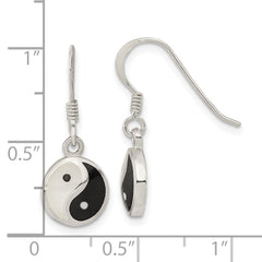 Sterling Silver Mother of Pearl and Black Resin Yin Yang Dangle Earrings