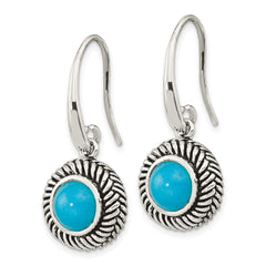 Sterling Silver Antiqued Imitation Turquoise Dangle Earrings