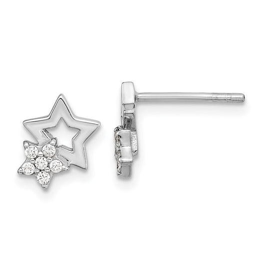 Rhodium-plated Sterling Silver CZ Star Post Earrings