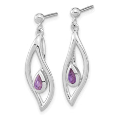 Rhodium-plated Silver Amethyst Dangle Post Earrings