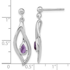 Rhodium-plated Silver Amethyst Dangle Post Earrings