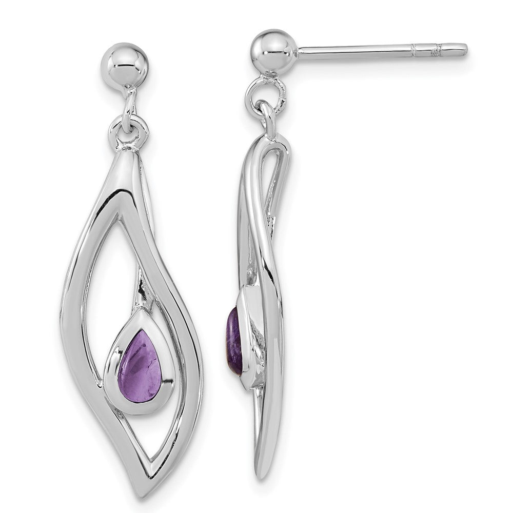 Rhodium-plated Silver Amethyst Dangle Post Earrings