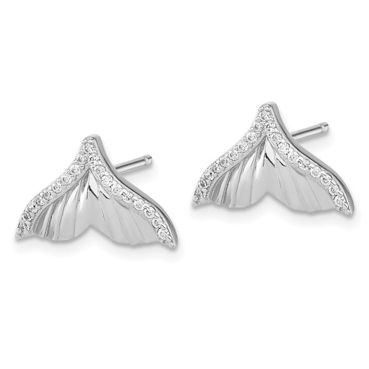 Rhodium-plated Sterling Silver CZ Textured Tail Post Earrings