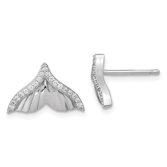 Rhodium-plated Sterling Silver CZ Textured Tail Post Earrings