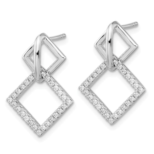 Rhodium-plated Sterling Silver CZ Square Post Dangle Earrings