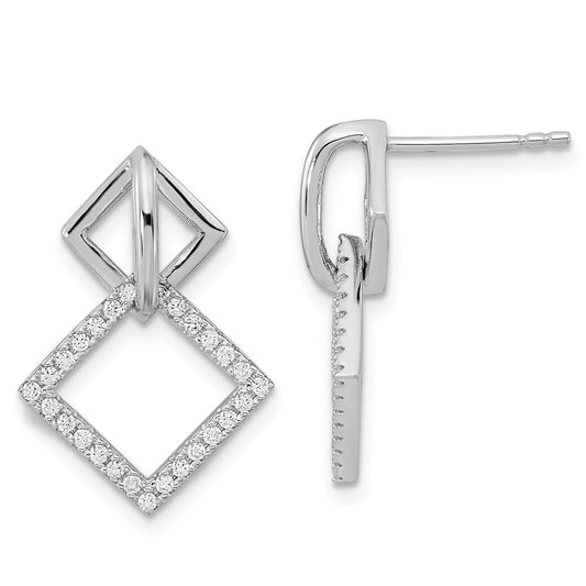 Rhodium-plated Sterling Silver CZ Square Post Dangle Earrings