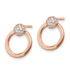 Sterling Silver & Rose Gold-plated CZ Circle Post Earrings