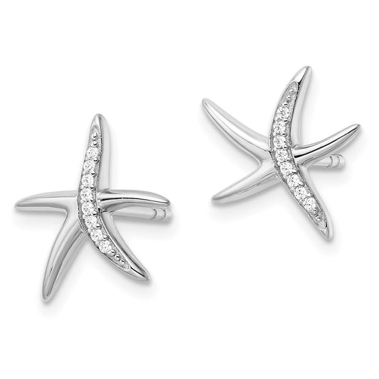 Rhodium-plated Sterling Silver CZ Starfish Post Earrings