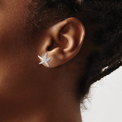 Rhodium-plated Sterling Silver CZ Starfish Post Earrings