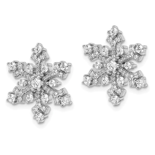 Rhodium-plated Sterling Silver CZ Snowflake Post Earrings