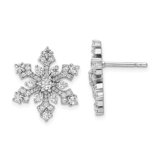 Rhodium-plated Sterling Silver CZ Snowflake Post Earrings