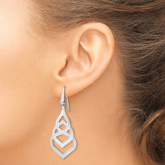 Rhodium-plated Sterling Silver Polished Grooved Fancy Drop Dangle Earrings