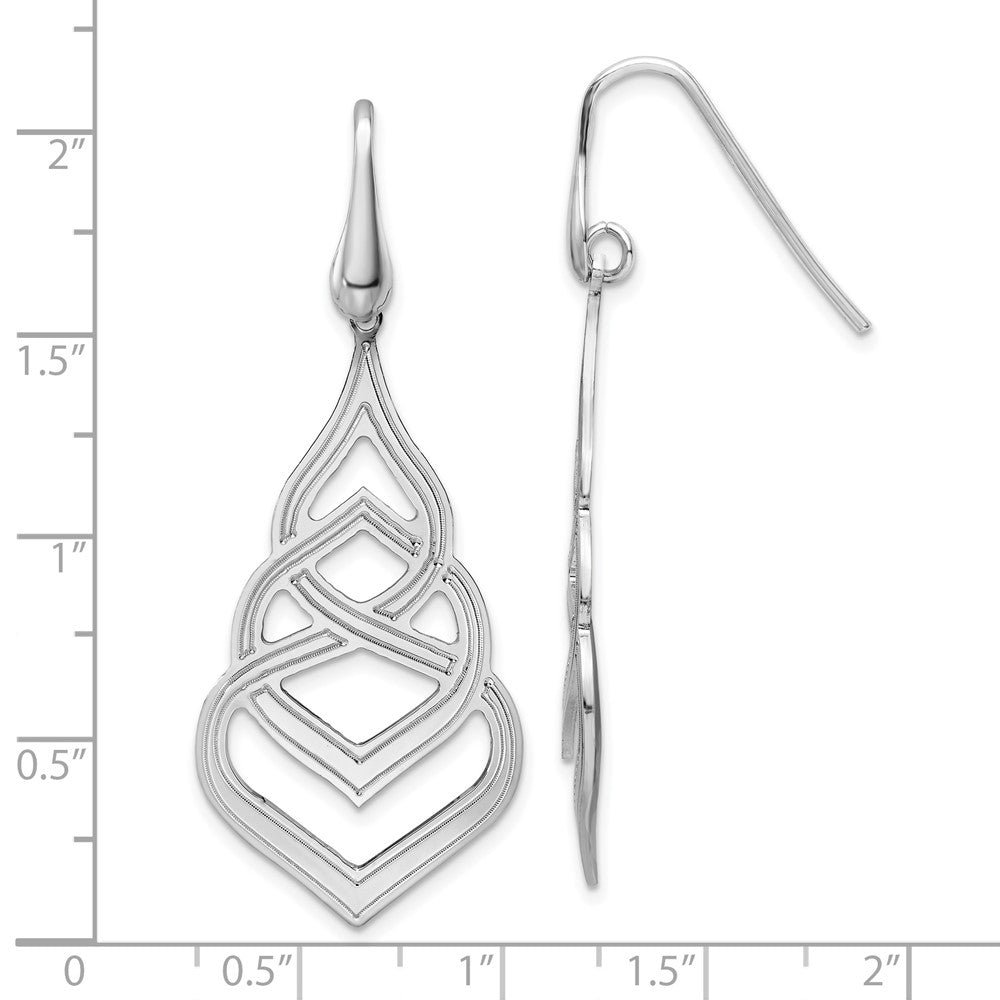 Rhodium-plated Sterling Silver Polished Grooved Fancy Drop Dangle Earrings