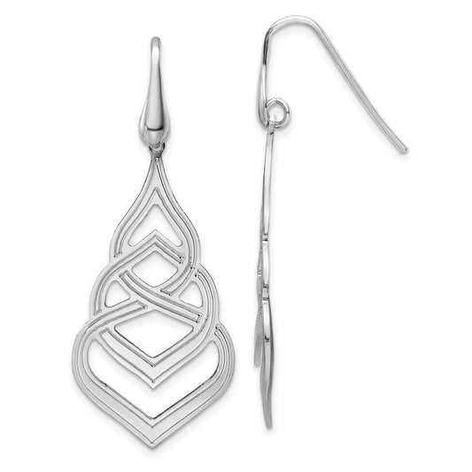 Rhodium-plated Sterling Silver Polished Grooved Fancy Drop Dangle Earrings