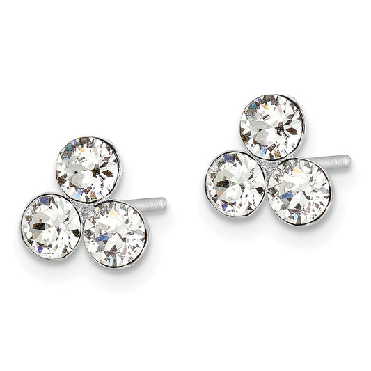 Rhodium-plated Silver Crystal 3-stone Post Earrings