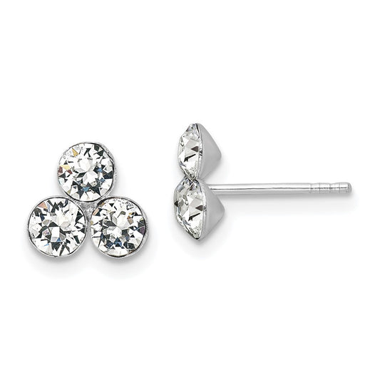 Rhodium-plated Silver Crystal 3-stone Post Earrings