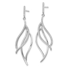 Rhodium-plated Sterling Silver CZ Dangle Leaf Earrings