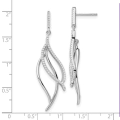 Rhodium-plated Sterling Silver CZ Dangle Leaf Earrings