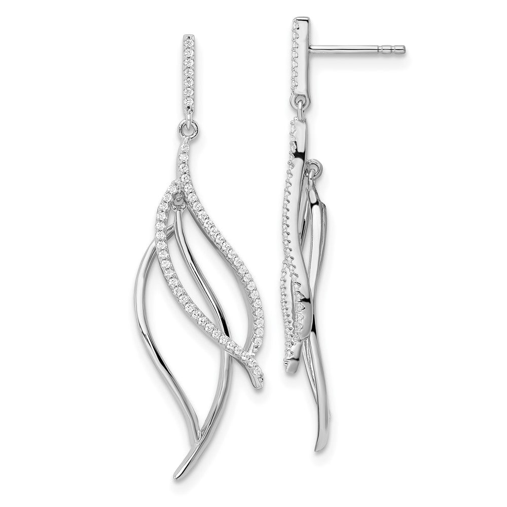 Rhodium-plated Sterling Silver CZ Dangle Leaf Earrings