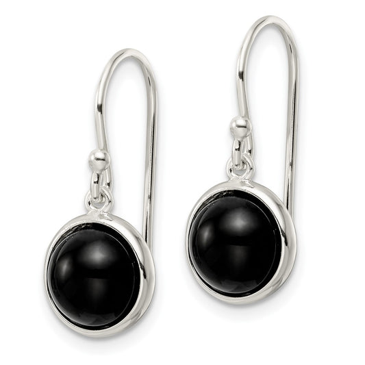 Sterling Silver Polished Onyx Ball Dangle Earrings