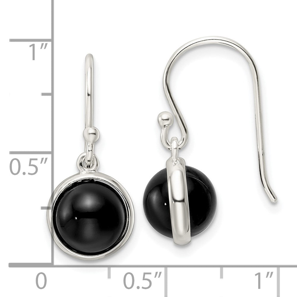 Sterling Silver Polished Onyx Ball Dangle Earrings