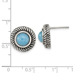 Sterling Silver Oxidized Imitation Turquoise Circle Post Earrings