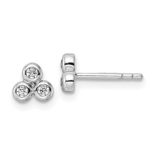 Rhodium-plated Sterling Silver Polished CZ Post Earrings