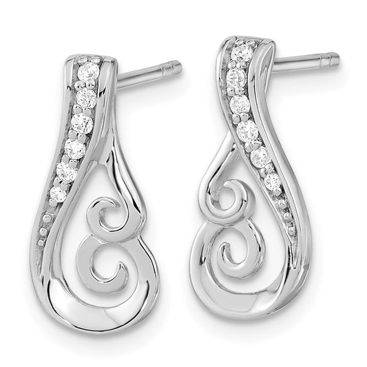 Rhodium-plated Silver Polished CZ Post Earrings