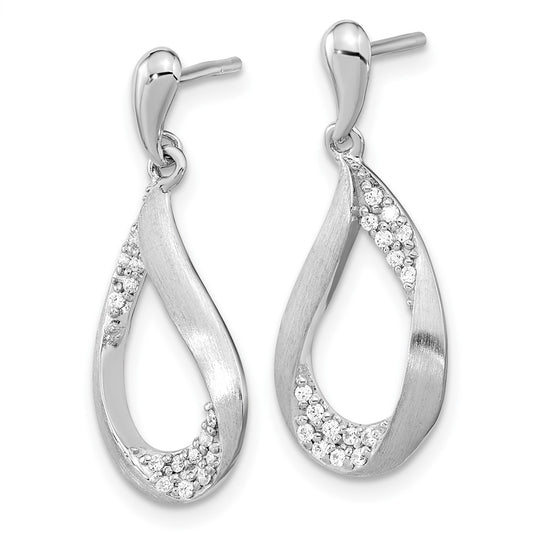 Rhodium-plated Silver CZ Teardrop Dangle Post Earrings