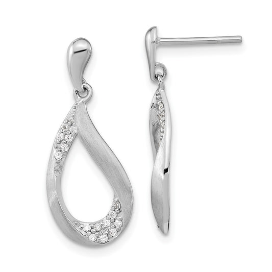 Rhodium-plated Silver CZ Teardrop Dangle Post Earrings