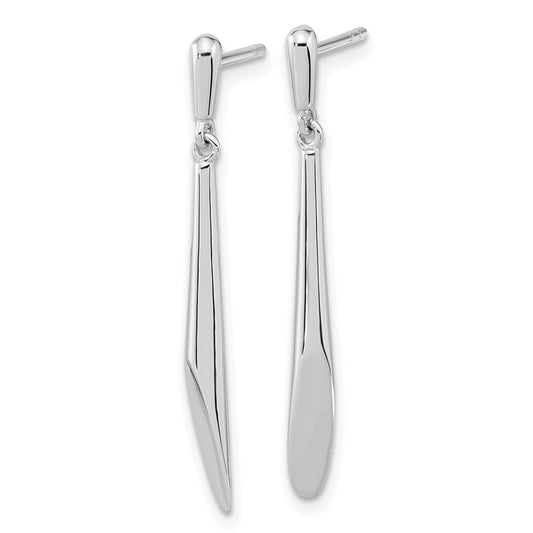 Rhodium-plated Silver Polished Bar Dangle Post Earrings