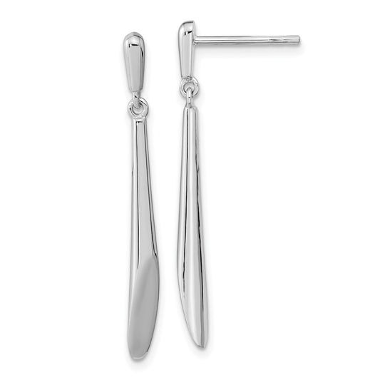 Rhodium-plated Silver Polished Bar Dangle Post Earrings