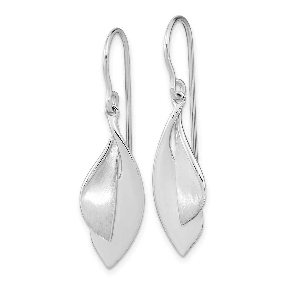 Rhodium-plated Sterling Silver Brushed and Polished Dangle Shephard Hook Earrings