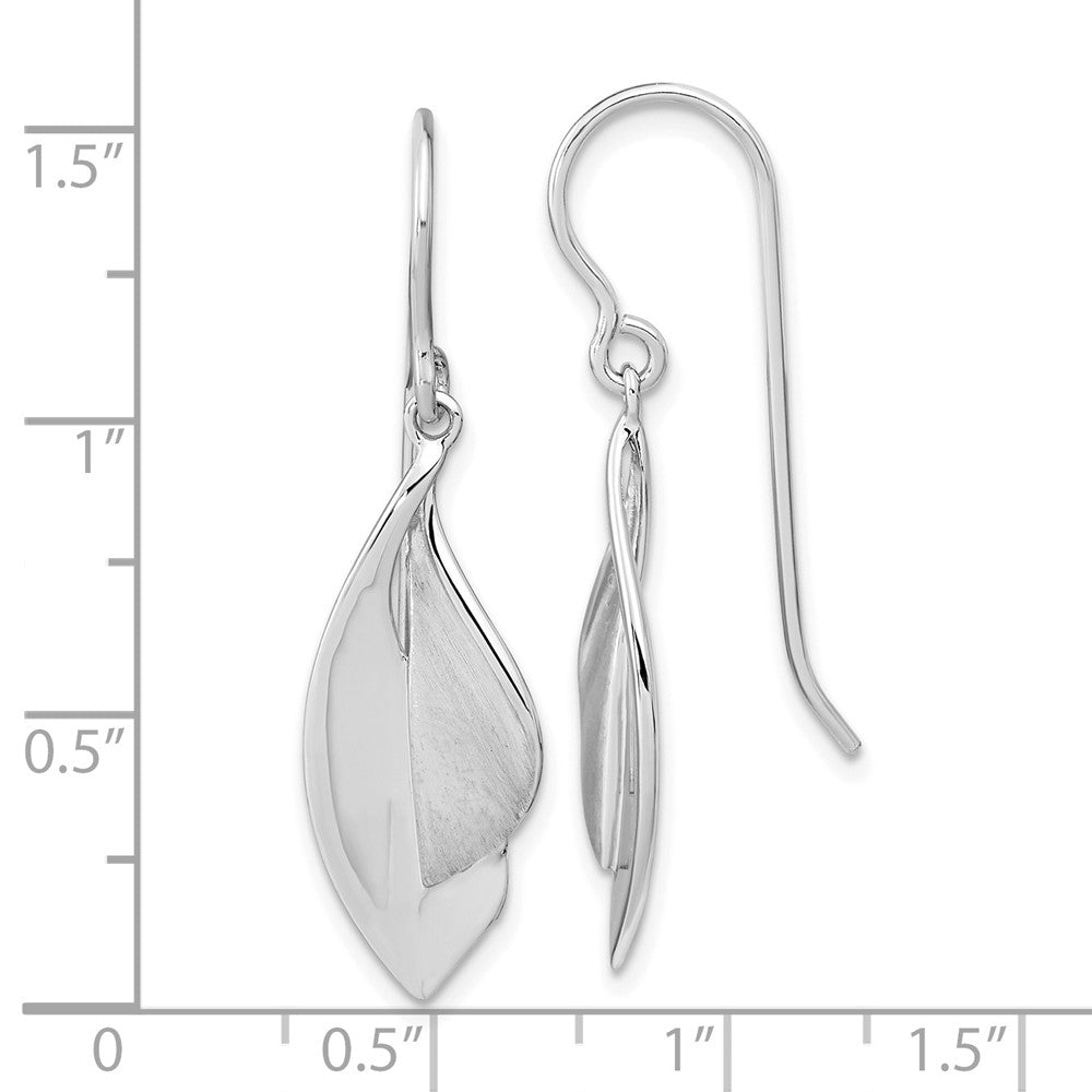 Rhodium-plated Sterling Silver Brushed and Polished Dangle Shephard Hook Earrings