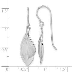 Rhodium-plated Sterling Silver Brushed and Polished Dangle Shephard Hook Earrings