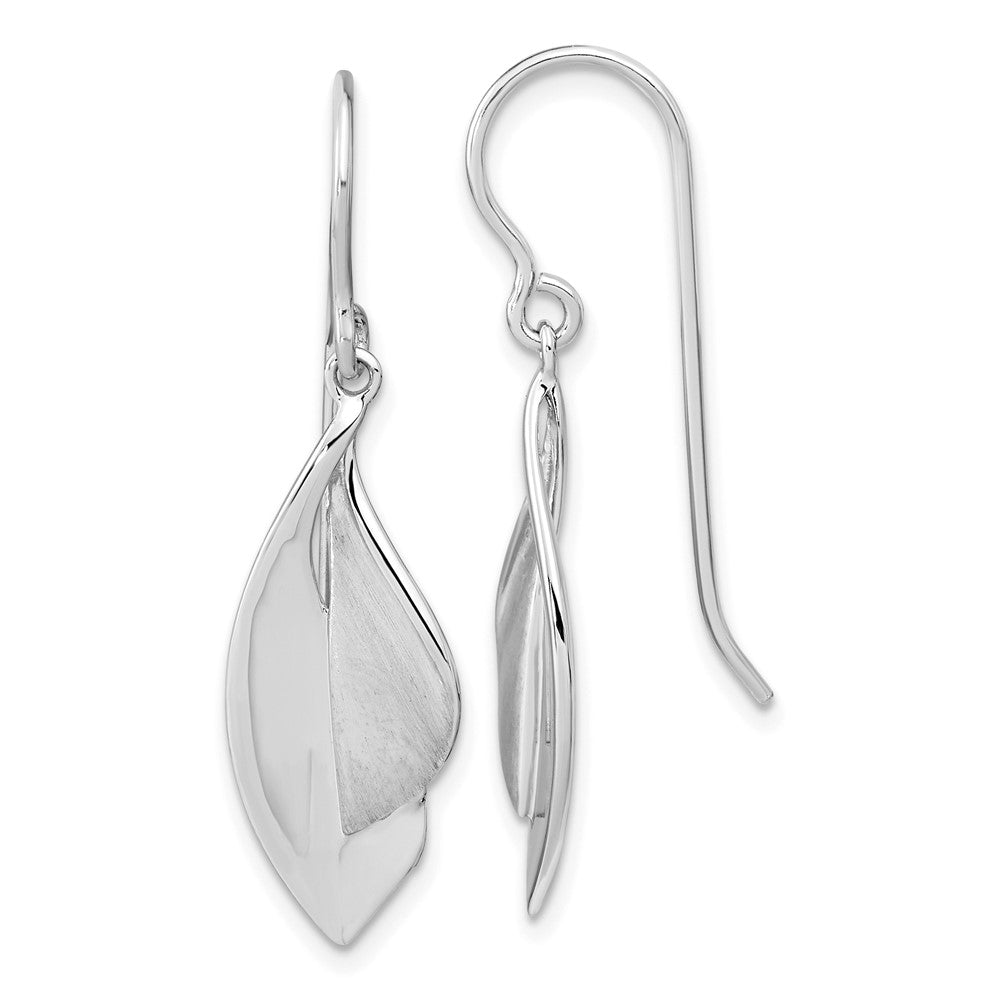 Rhodium-plated Sterling Silver Brushed and Polished Dangle Shephard Hook Earrings